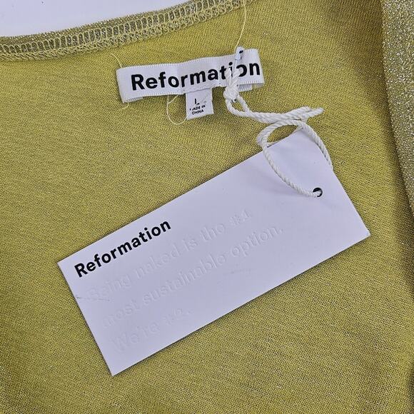 Reformation Jilian Knit Dress One Shoulder in Lime Green Sparkle Size Large NWT - Picture 9 of 11